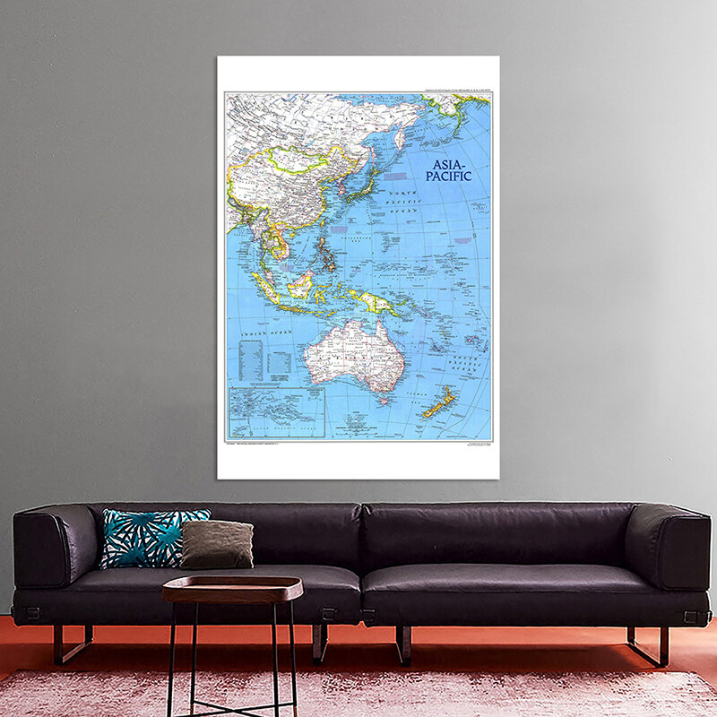 خريطة العالم المشارك 5x7ft مطبوعة غير المنسوجة رذاذ اللوحة غير المؤطرة خريطة آسيا المحيط الهادئ للمنزل الفن الحرف جدار ديكور