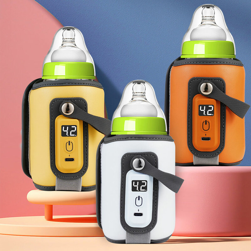 سخان زجاجة USB مع غطاء قابل للتعديل ، شاشة LCD ، بو ممتاز ، حجم عالمي ، تطبيق واسع ، برتقالي