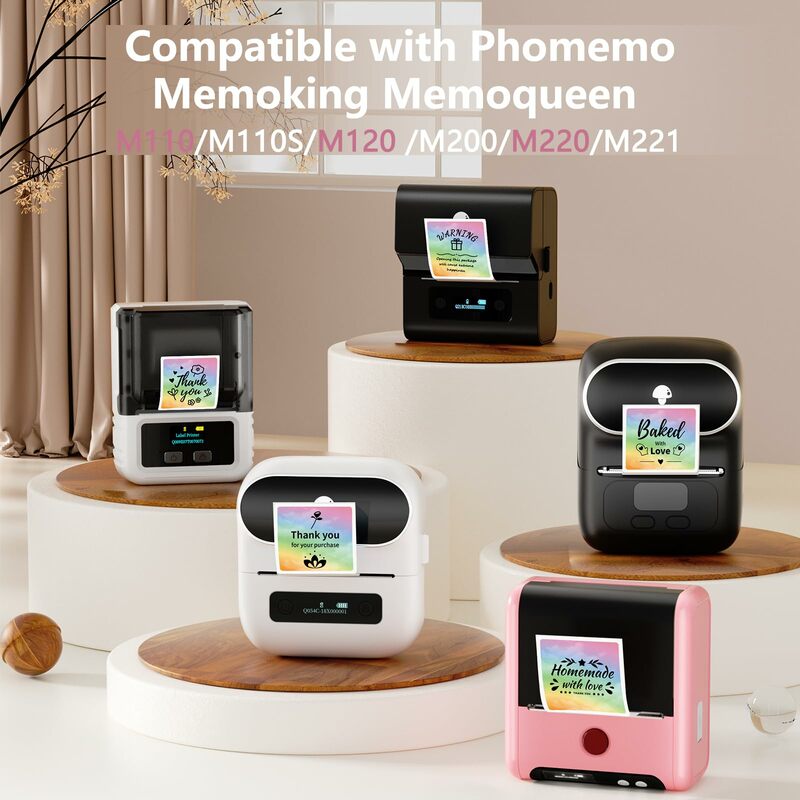 ملصقات ملصقات حرارية مربعة اللون ، مناسبة لطابعة Phomemo M110 ، M220 ، M200 ، M120 ، M221 ، تصميم شعار DIY ، علامة الاسم ،