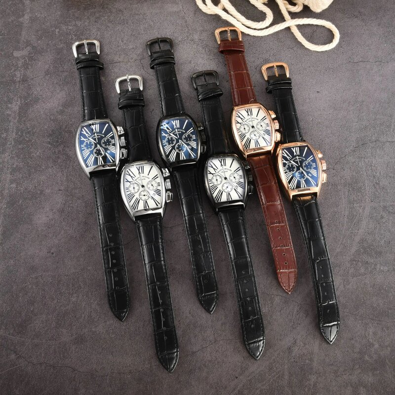 فرانك مولر-Tonneau ساعة كوارتز للرجال ، حزام من الجلد عادية ، ساعة يد الأعمال الفاخرة ، مصمم الازياء