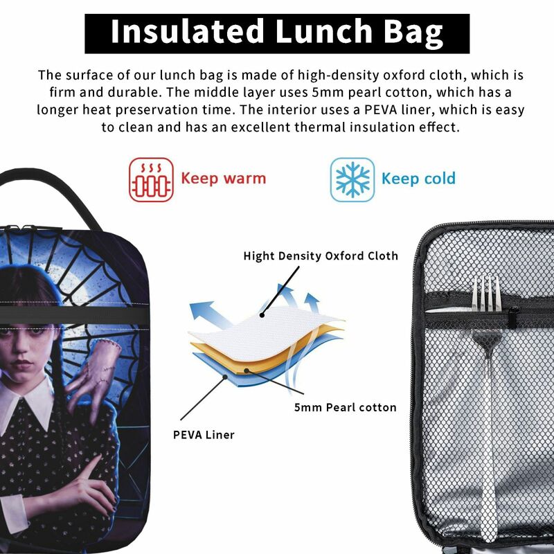 الأربعاء Addams رهيبة ميرش معزول الغداء حمل حقيبة ل نزهة الغذاء صندوق متعدد الوظائف تصميم فريد الحرارية برودة علب الاغذية