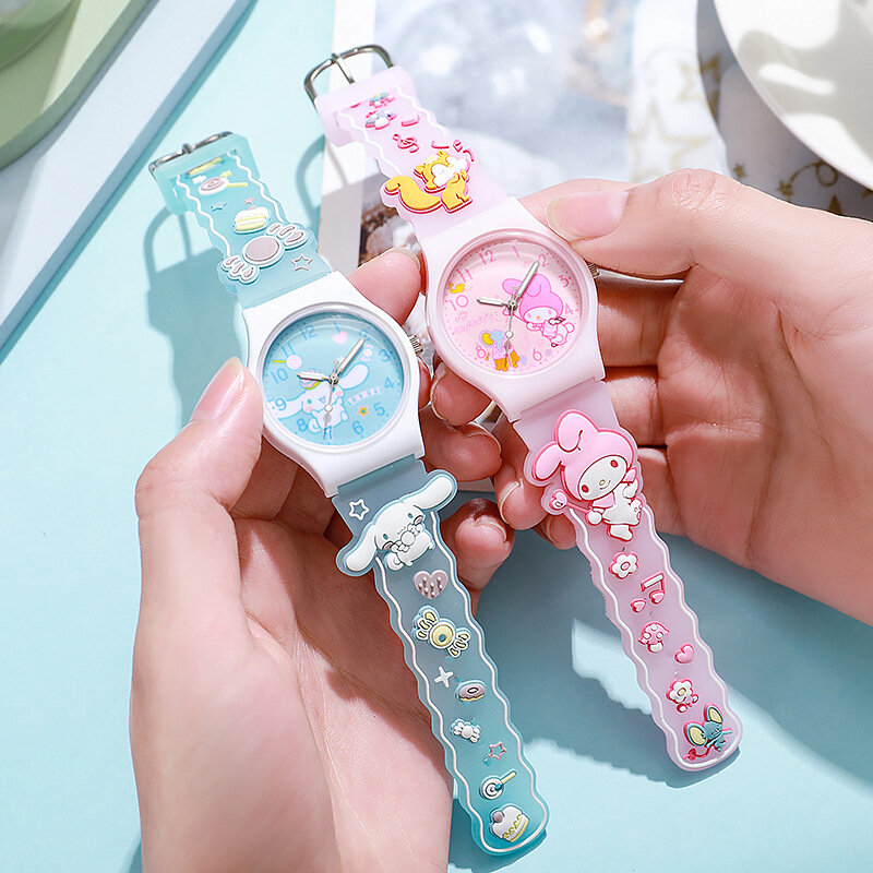 ساعات Hello Kitty لطيفة للفتيات ، نمط كرتون ثلاثي الأبعاد ، Kuromi ، ساعة كوارتز مقاومة للماء ، ساعة معصم للأطفال ، هدية