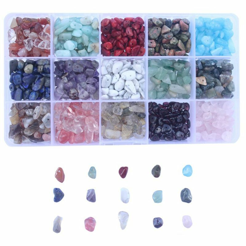 15 لون متنوع من الأحجار الكريمة الخرز غير النظامية شكل رقائق الطبيعية مجموعات DIY بها بنفسك الحرف أساور قلادة صنع المجوهرات