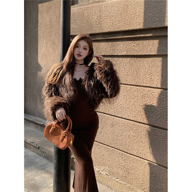 MEXZT-اقتصاص معطف الفرو فو للنساء ، Vintage سترة رقيق ، الكورية أنيقة حفلة فروي أبلى ، الشتاء الشارع الشهير ، أفخم معطف ، جديد