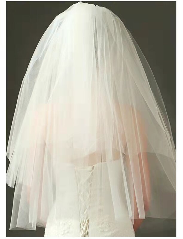 طرحة زفاف رسمية للعروس ، غطاء رأس بسيط للعروس ، مشط أبيض عاجي ، إكسسوارات لنوفيا ، طبقتان