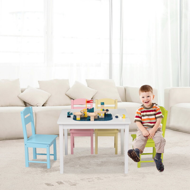 مجموعة كرسي طاولة خشبية للأطفال تتضمن 1 طاولة 4 كراسي الصنوبر P2 كثافة المجلس ملون اللون الطبيعي [US-Stock]