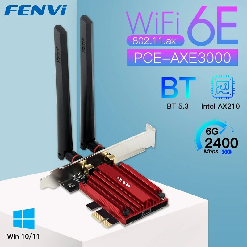 FENVI WiFi محول لاسلكي PCIE 6E AX210 Mbps ثلاثي الموجات G/5G/6Ghz متوافق مع شبكة bluetothiwi بطاقة WiFi للفوز 5.3