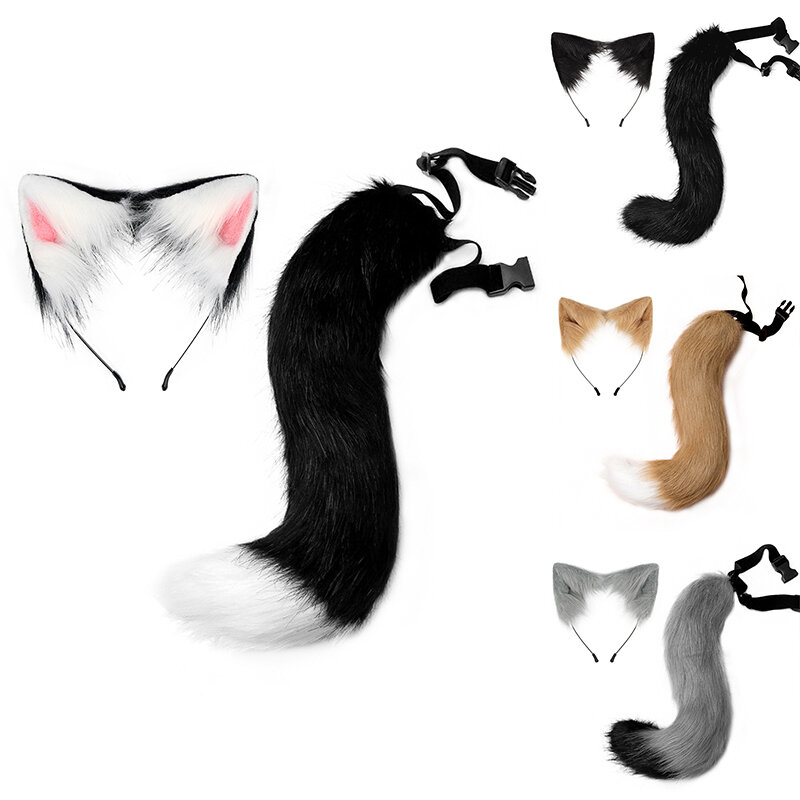 مجموعة أغطية الرأس على شكل أذني القط الثعالب ، عقال أذن حيوان رقيق ، ذيل طوق ، حفلة الهالوين ، إكسسوارات تأثيري ، فستان ، جديد