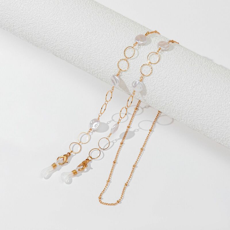 Renya Metal Hollow out Geometric Round Rectangle Glasses Chain Simple Imitation Pearl Non-slip Strap Lanyard Jewelry for Women