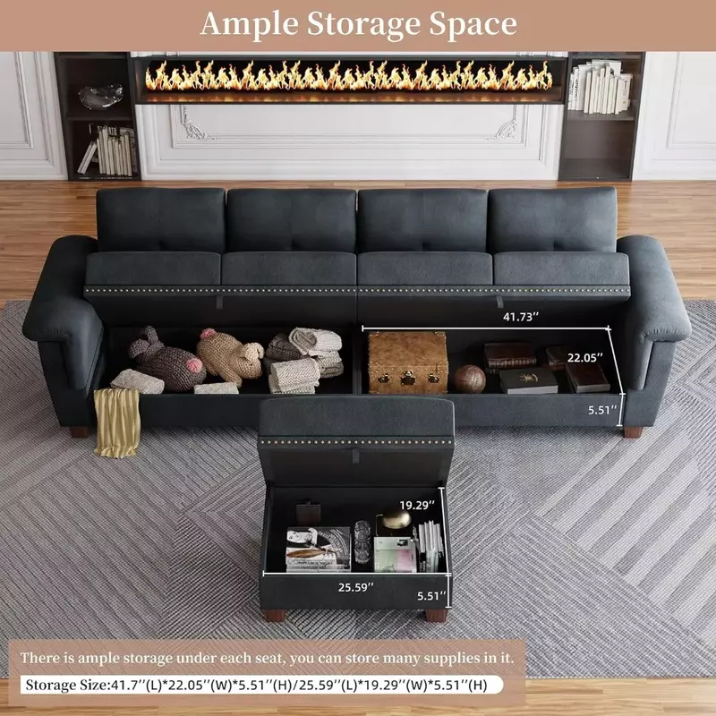 أريكة على شكل حرف L قابلة للانعكاس مع مساحة تخزين ، مجموعة أثاث غرفة المعيشة مع حامل أكواب ، أريكة جانبية قابلة للتحويل