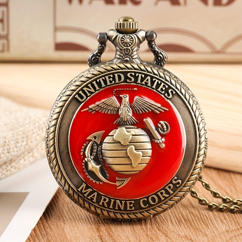 خمر الولايات المتحدة البحرية فيلق موضوع قلادة كوارتز ساعة الجيب تذكارية قلادة سلسلة هدية للرجال الذكور الرجعية Relogios