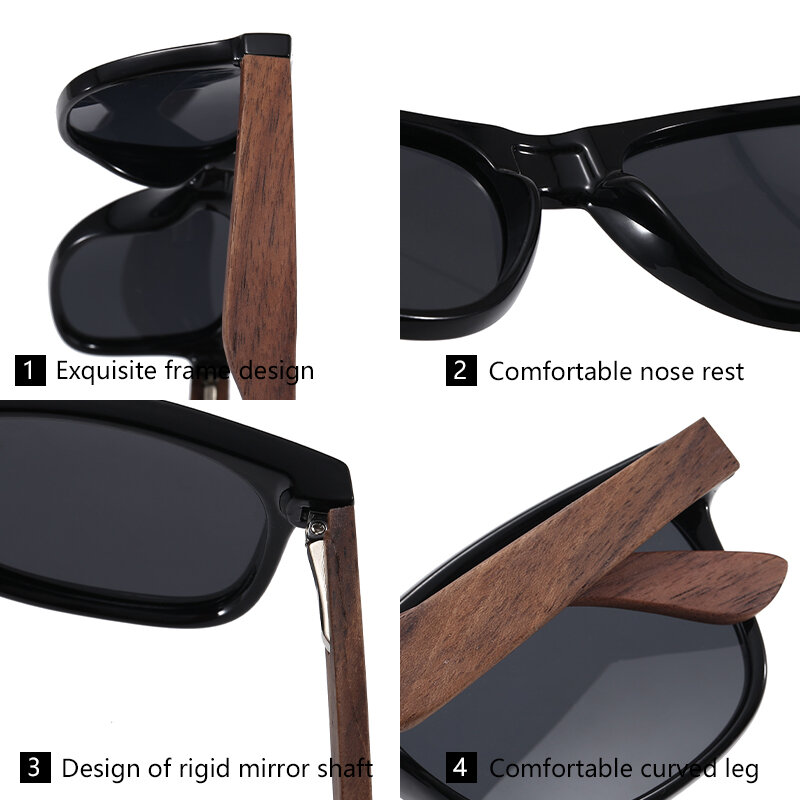 موضة الرجال النظارات الشمسية الاستقطاب الجوز الخشب مرآة UV400 عدسة نظارات شمسية النساء العلامة التجارية تصميم ظلال ملونة اليدوية