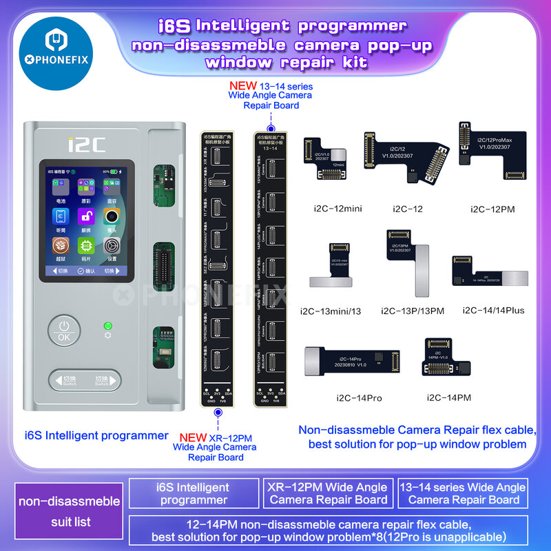 I2C i6S بطارية مبرمج كابل مرن ، كاميرا خلفية ملونة أصلية ، إصلاح معرف الوجه ببصمة الإصبع ، iPhone X 11 12 13 14 15 Pro Max
