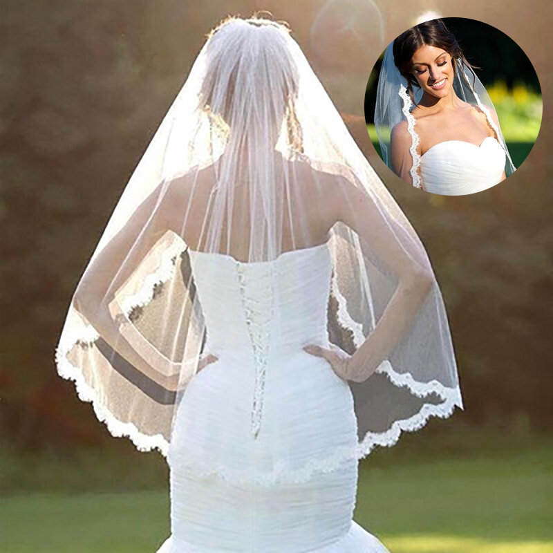 7 أنماط بسيطة أنيقة الأبيض البيج قصيرة الحجاب الزفاف جميلة العروس للزواج الزفاف الإكسسوارات رائجة البيع