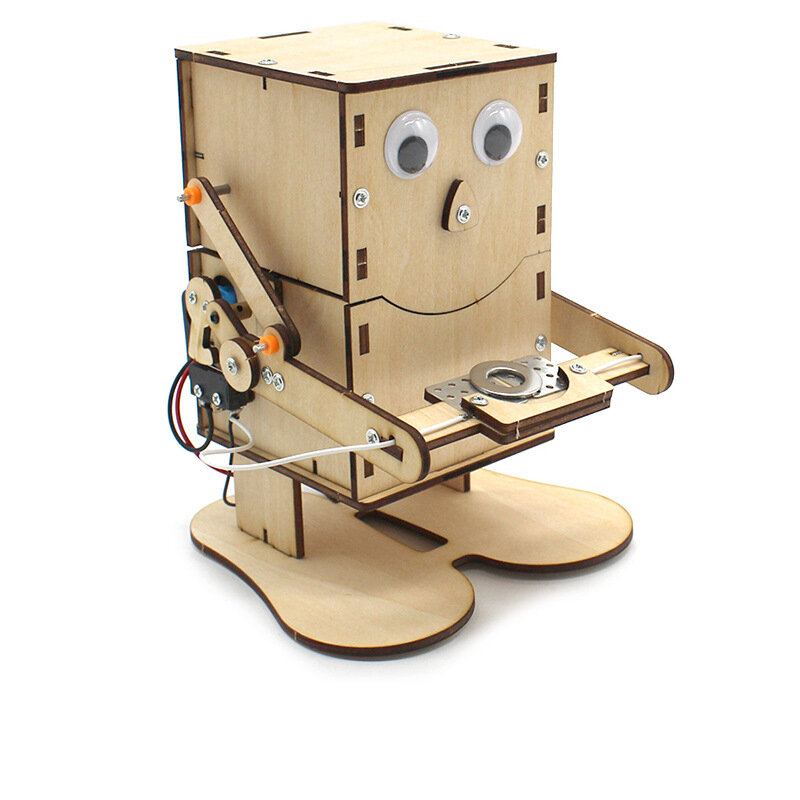 روبوت الأكل عملات ألعاب للأطفال Assembled بها بنفسك تجميعها التجربة العلمية المواد اللعب الحرفية الخشبية Diy بها بنفسك الخشب هدية الكريسماس
