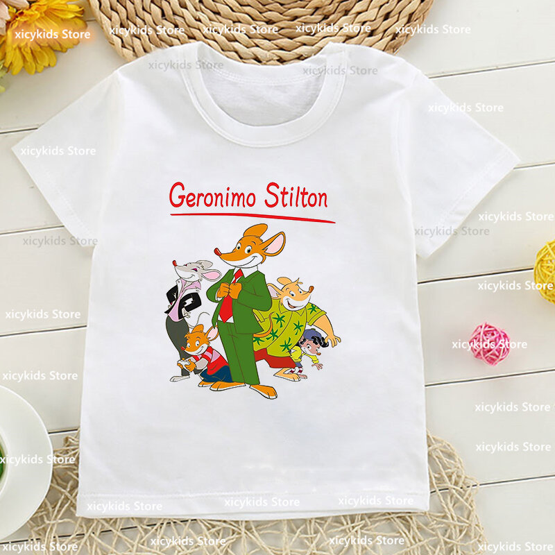 جديد بنين تي شيرت مضحك Geronimo Stilton الكرتون قميص مطبوع للفتيات موضة Harajuku طفل بلايز لطيف الفتيان الفتيات الملابس