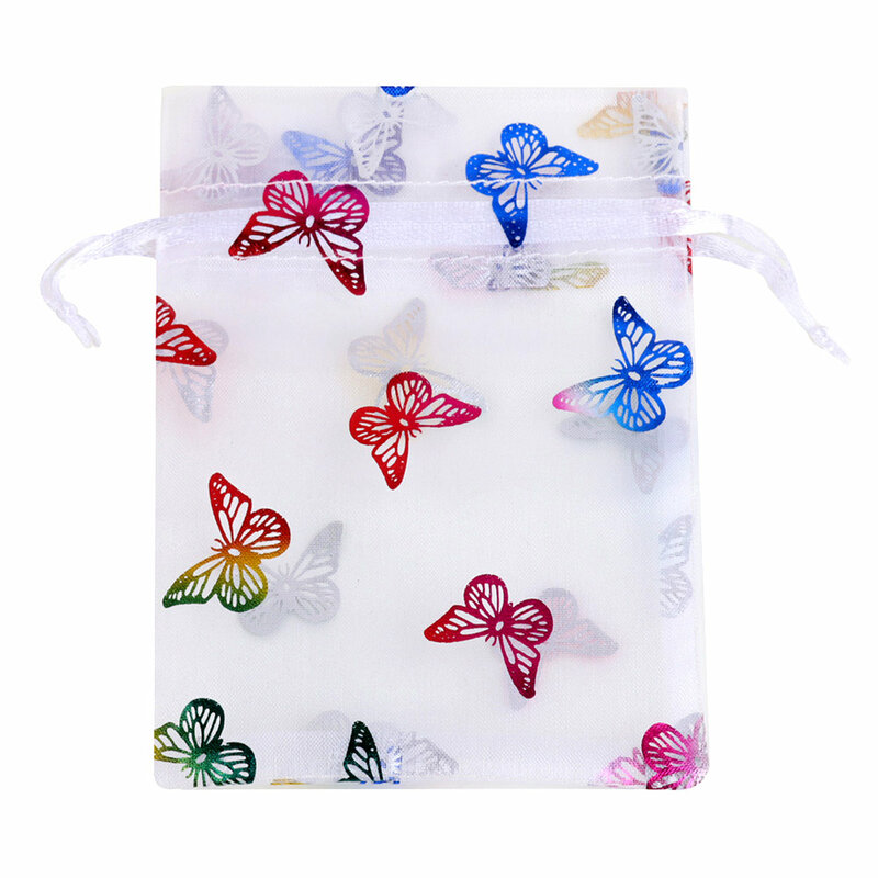 حقيبة الأورجانزا شبكة جميلة للتخزين ، نمط فراشة ملونة ، مجموعة 20 قطعة ، 3 أحجام
