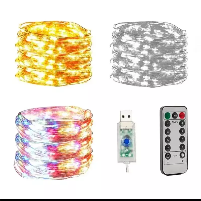 USB ضوء LED خرافية مع ريميت ، سلسلة RGB بيضاء دافئة ، ديكور المنزل الداخلي ، عطلة ، الأسلاك النحاسية ، السنة الجديدة ، عيد الميلاد