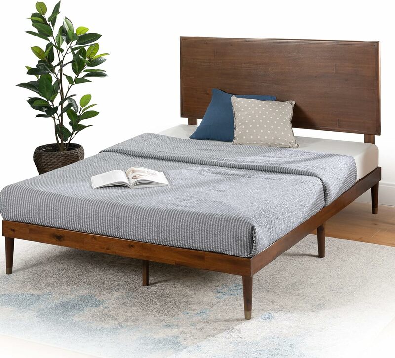 إطار سرير بمنصة خشبية من ZINUS-Raymond ، لوح أمامي خشبي قابل للتعديل ، أساس من الخشب الصلب ، دعامة شريحة ، زنبرك بدون صندوق