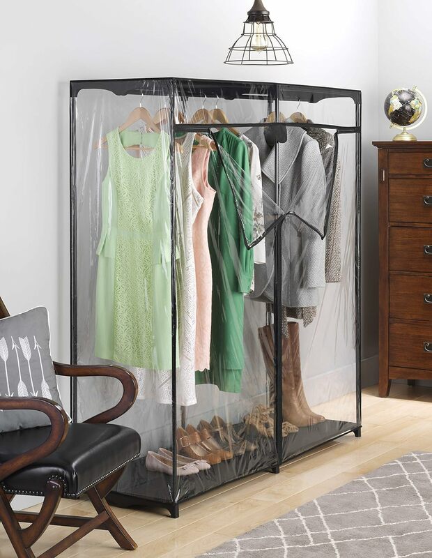 منظم ملابس قائم بذاته مع غطاء شفاف ، واسع للغاية ، خزانة ملابس