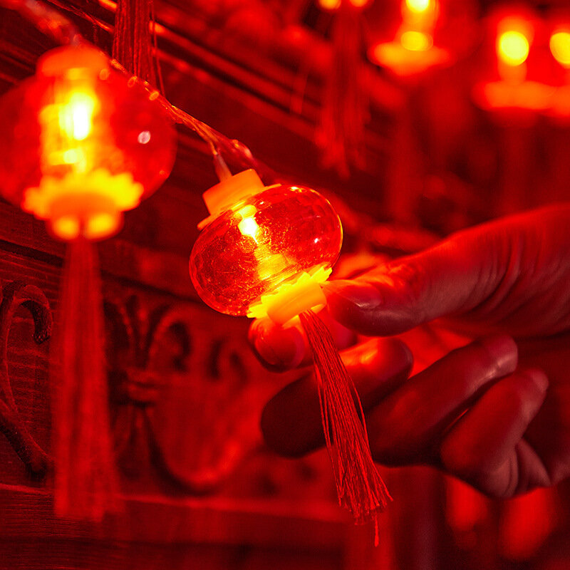 سنة جديدة سعيدة سلسلة فانوس أحمر ، أضواء عقدة الصينية ، زينة الزفاف ، ديكور مهرجان الربيع ، 10LED ، 2 متر