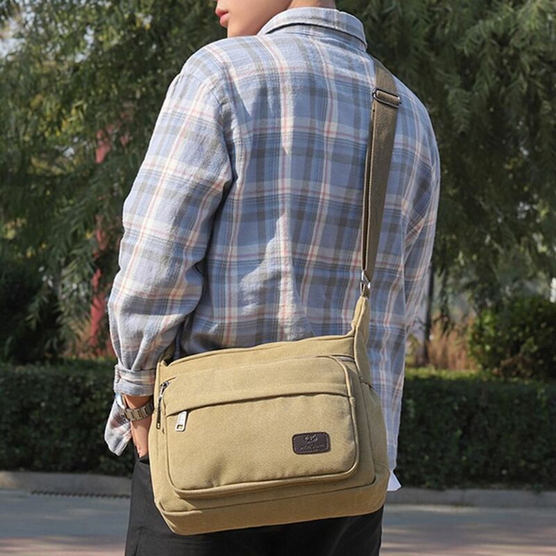حقائب كتف قماشية للرجال ، جيوب متعددة إبداعية ، حقيبة حقيبة حمل ، مقاومة للاهتراء ، سعة كبيرة ، جيب تخزين
