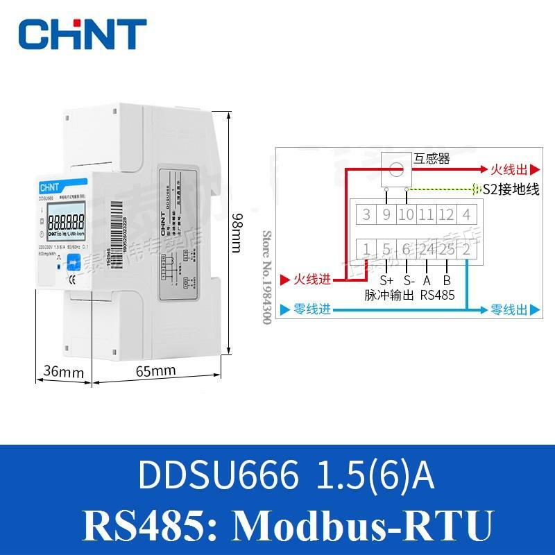 قياس مصدر إمداد الطاقة أحادي الطور لقياس الاتصالات Modbus ، DDSU666 ، متر A ، 6 A ، 80A ، RS485 ، DTSU666 ، V