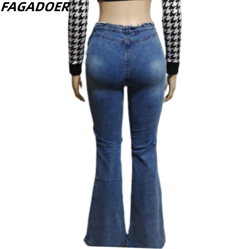 FAGADOER-بنطلون جينز عالي الخصر للنساء ، جينز أزرق عتيق للإناث ، بنطلون غير رسمي مع سحاب ، أحادية اللون ، ملابس شارع عصرية للخريف