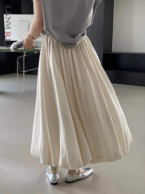 Lanmrem-تنورة طويلة مرنة عالية الخصر للنساء ، على شكل خط ، بلون واحد ، متعددة الاستخدامات ، ملابس الموضة ، الصيف ، 2Z1329 ،