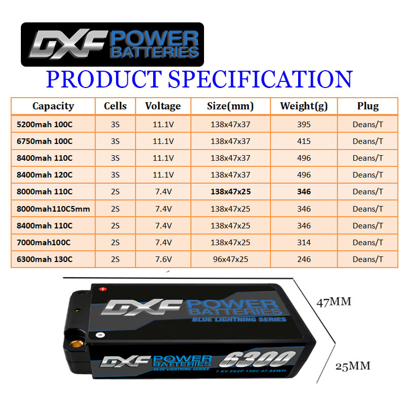 DXF 3S يبو 2S بطارية 7.4V 11.1V 5200mah 6750mah 6300mah 8000mah 8400mah T/عمداء ل RC 1/8 Buggy Traxxasx سيارة على الطرق الوعرة شاحنة
