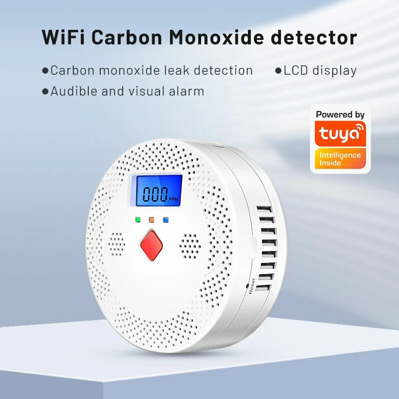 Tuya WiFi الذكية أول أكسيد الكربون كاشف إنذار ، تحذير الصوت ، LCD العرض الرقمي ، المنزل في الأماكن المغلقة ، CO التسمم صفارة الإنذار ، 85dB
