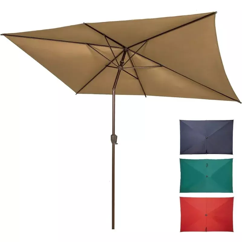 مظلة طاولة خارجية مستطيلة مع كرنك وزر ضغط ، إمالة للفناء الخلفي للشرفة ، مظلة فناء ، 6.5x10ft