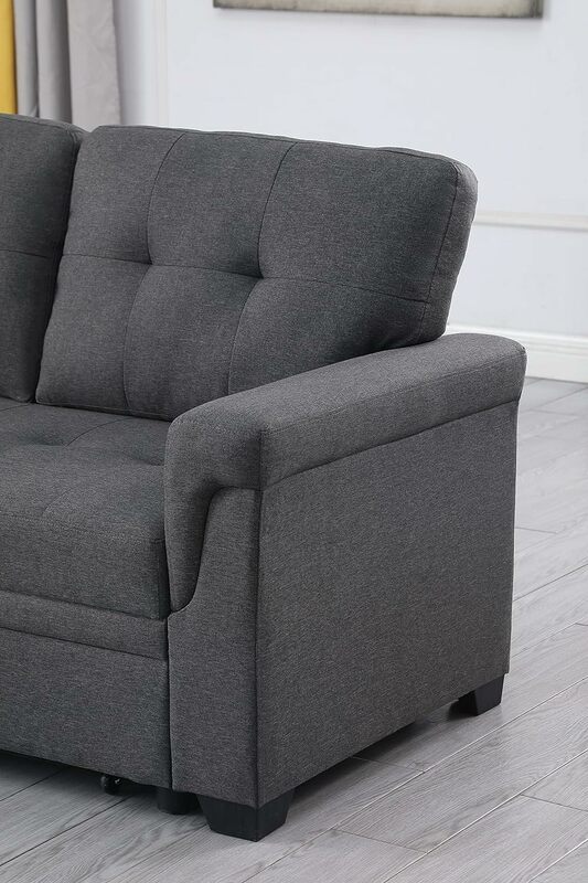 أريكة نوم مقطعية على شكل حرف L ، مع كرسي تخزين وسرير قابل للسحب ، مسند ظهر من الكتان معنقدة ، 3 مقاعد قابلة للعكس ، 84"