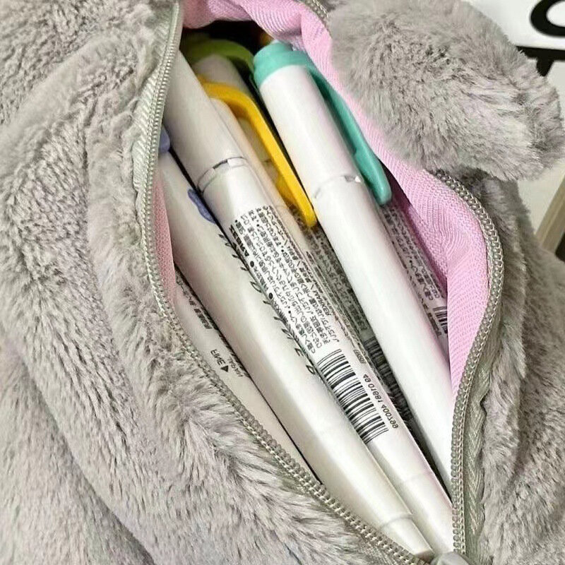 حقيبة أقلام رصاص قرش قطيفة لطيفة ، أدوات مكتبية للطلاب ، مستلزمات مدرسية ، دمية كاواي للعودة إلى المدرسة ، حقيبة تخزين ، حقيبة أقلام