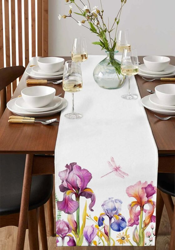مفرش طاولة بتصميم زهور ، عداء طاولة صيفي ، زهرة ، نبات ، فراشة ، زفاف ، عطلة ، طاولة طعام ، مفرش طاولة كتان