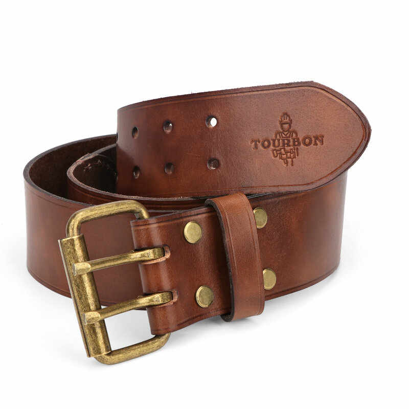 Tourbon سميكة جلد طبيعي الثقيلة الخصر أحزمة أدوات الرجال حزام ورشة أحزمة 82.5-120 سنتيمتر عامل الخشب الكهربائية براون