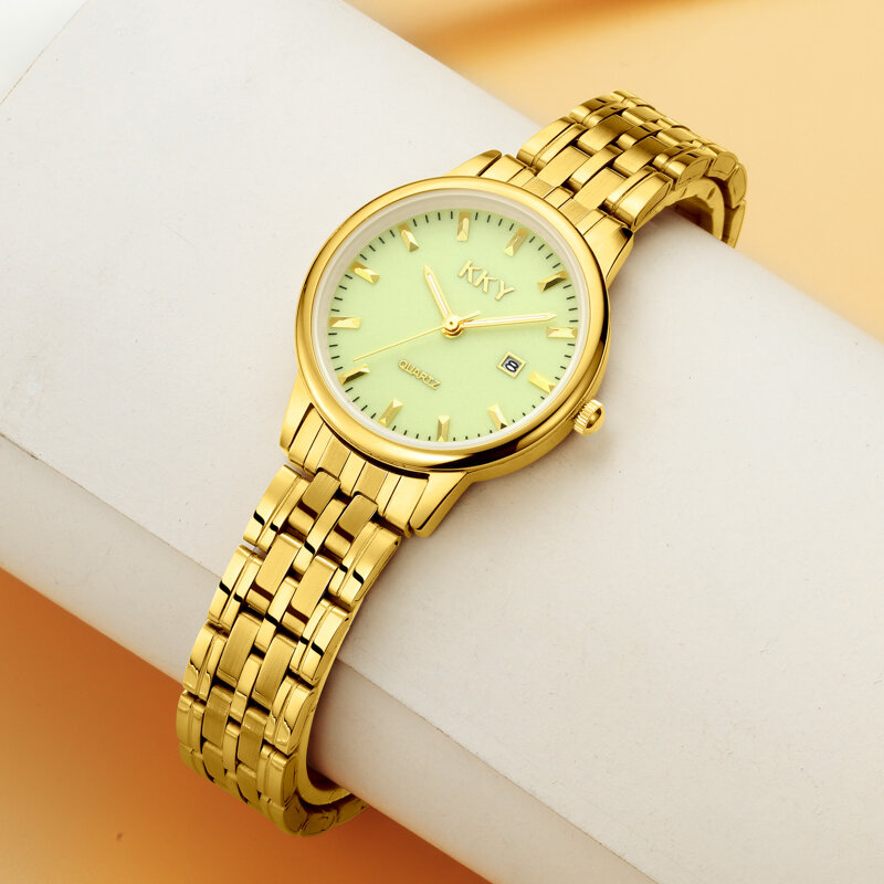 KKY-ساعة توهج ذهبية للرجال والنساء ، ساعة تقويم ، موضة جديدة
