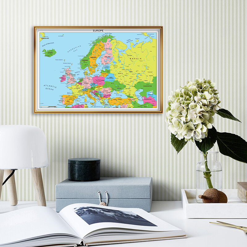 خريطة أوروبا مع تفاصيل الحائط الفن ملصق ، قماش اللوحة ، السفر واللوازم المدرسية ، الفصول الدراسية الديكور ، ديكور المنزل ، 59x42cm