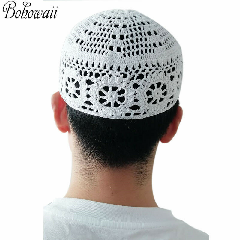 BOHOWAII قبعات الصلاة الإسلام أوم كيبا تنفس القطن الجمجمة قبعة كوفي القبعات للرجال مسلم رمضان هدايا عيد