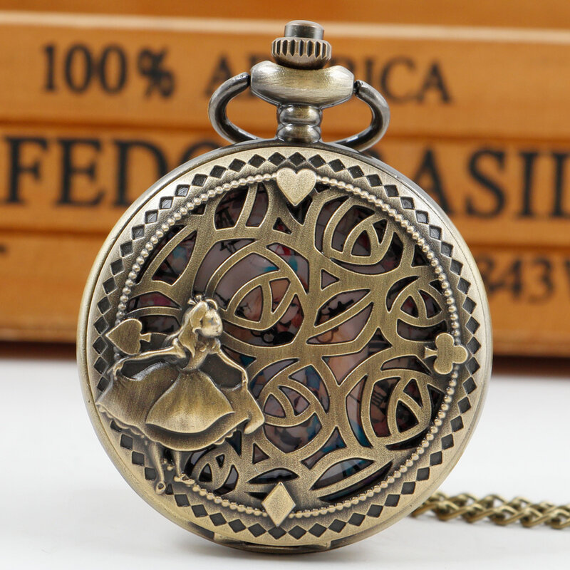 أليس موضوع كوارتز ساعة الجيب جميل الأميرة الأرقام الرومانية عرض دائري الهاتفي قلادة ساعة جيب