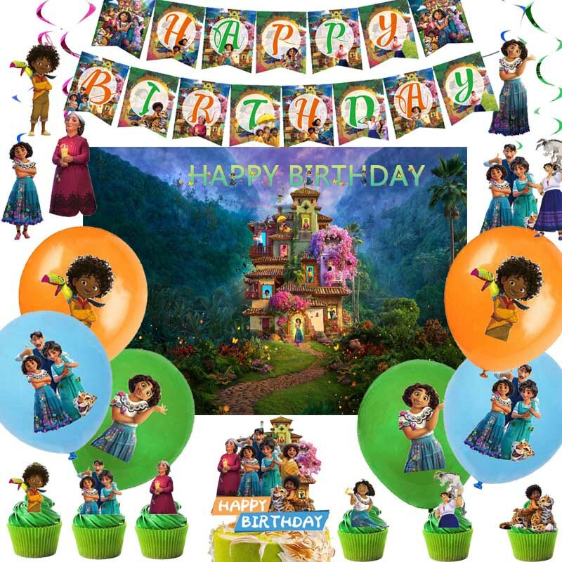 مستلزمات حفلات أعياد الميلاد من Disney Encanto زينة خلفية نسيج بالون من اللاتكس خلفية كعكة توبر لعبة للأطفال هدية