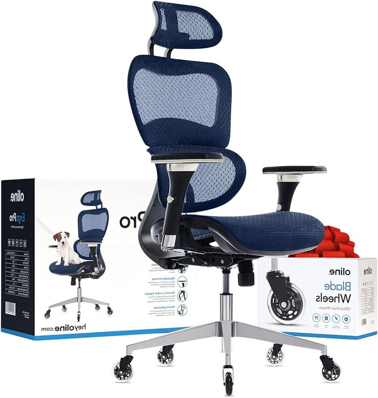 كرسي مكتب بطاولة دوارة من Oline ErgoPro ، مسند ذراع قابل للتعديل رباعي الأبعاد ، دعامة خصر ثلاثية الأبعاد ، عجلات بليد