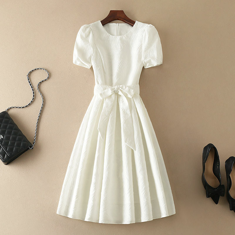 2023 فستان صيفي موضة جديدة تصميم أنيق الحلو قصيرة نفخة الأكمام ضئيلة الخصر أبيض أسود مزاجه قطعة واحدة فستان المرأة #1