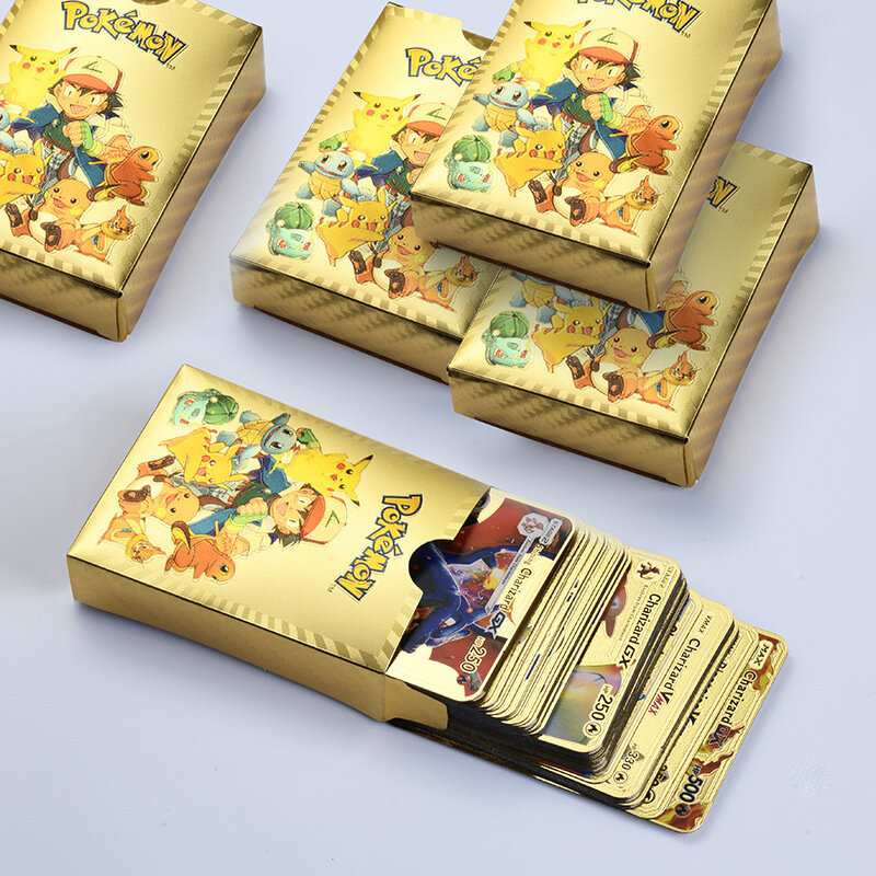 54 قطعة بطاقة البوكيمون الذهب الأسود فضي بطاقات الإنجليزية Gx Vmax لعبة بيكاتشو Charizard الذهب معدن عملة للألعاب شحن مجاني