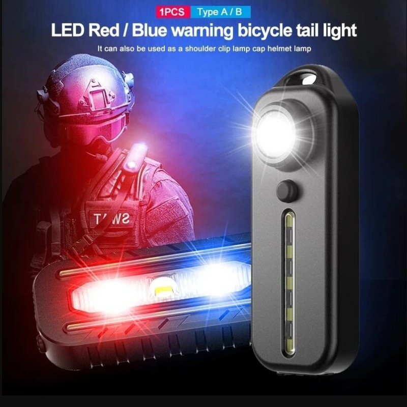 LED الأحمر والأزرق الكتف الشرطة الخفيفة مع كليب USB قابلة للشحن مشاعل تحذير السلامة الشعلة الدراجة تحذير
