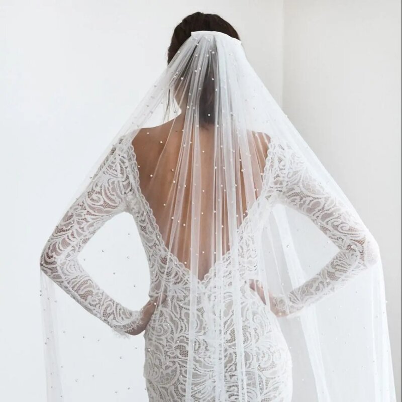 طرحة زفاف لؤلؤ متألق ، حجاب تول ناعم مع مشط ، غطاء رأس للزواج ، جودة عالية ، إكسسوارات زفاف ، رشيقة