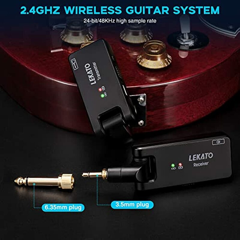 LEKATO نظام الغيتار اللاسلكي الغيتار الارسال اللاسلكي استقبال 2.4Ghz قابلة للشحن نظام الصوت اللاسلكي (WS-100)