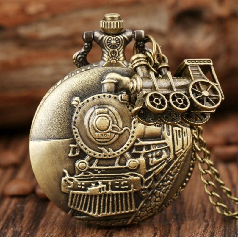 الكلاسيكية Steampunk قطار كوارتز ساعة الجيب مع سلسلة قلادة ، الرجعية قلادة هدية للذكور ، الرجال ساعة Vintage
