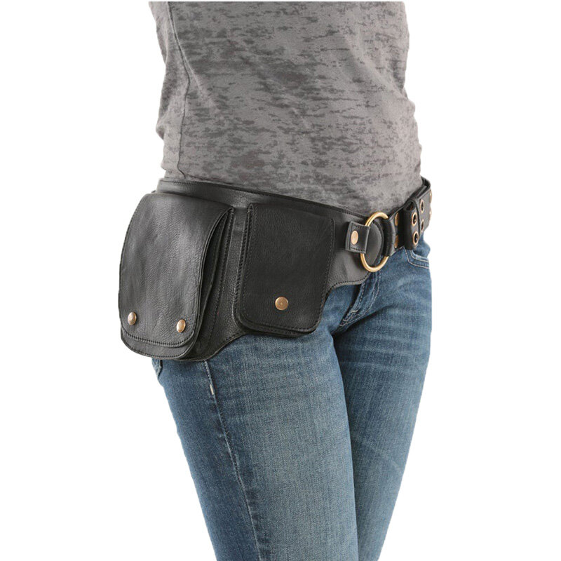 المرأة الخصر حقيبة القرون الوسطى بولي Leather جلد الورك حزام Vintage حقيبة الكتف الرياضة في الهواء الطلق قابل للتعديل سستة زر المرأة الخصر