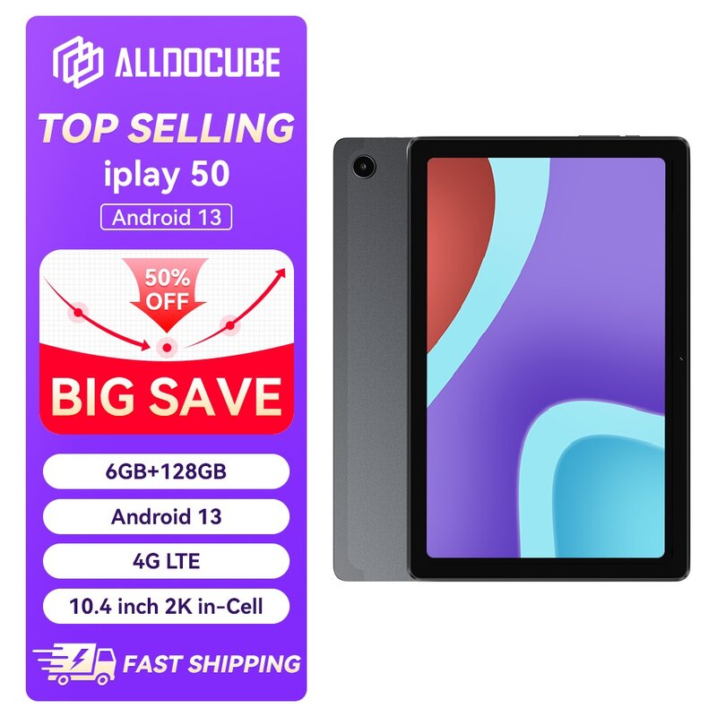 Alldocube-iplay 50 جهاز لوحي نحيف ، شاشة IPS 2k ، شاشة كاملة ، وضع حماية العين ، تصميم ذو حافة مسطحة ، سعر خاص ، 6 + GB